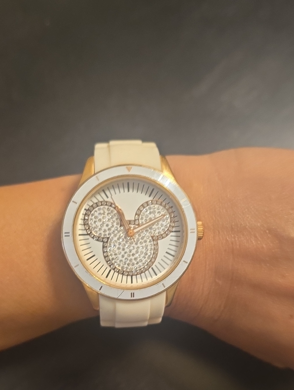 Disney World White and Gold Crystal Mickey  Dial Women's Watch